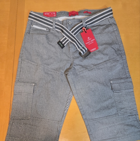 Point Zero Men's Gray Cargo Pants with Belt - Picture 1 of 6